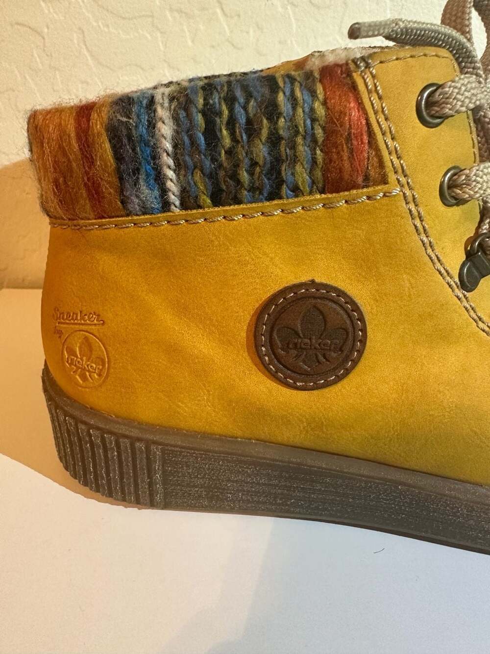 Rieker M6411 Mustard Yellow Faux Fur Lined Lace-Up Ankle Boots - Picture 3 of 6